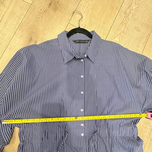 Zara Striped Blue Button-Up Dress size XXL puff sleeve tunic - Picture 14 of 16